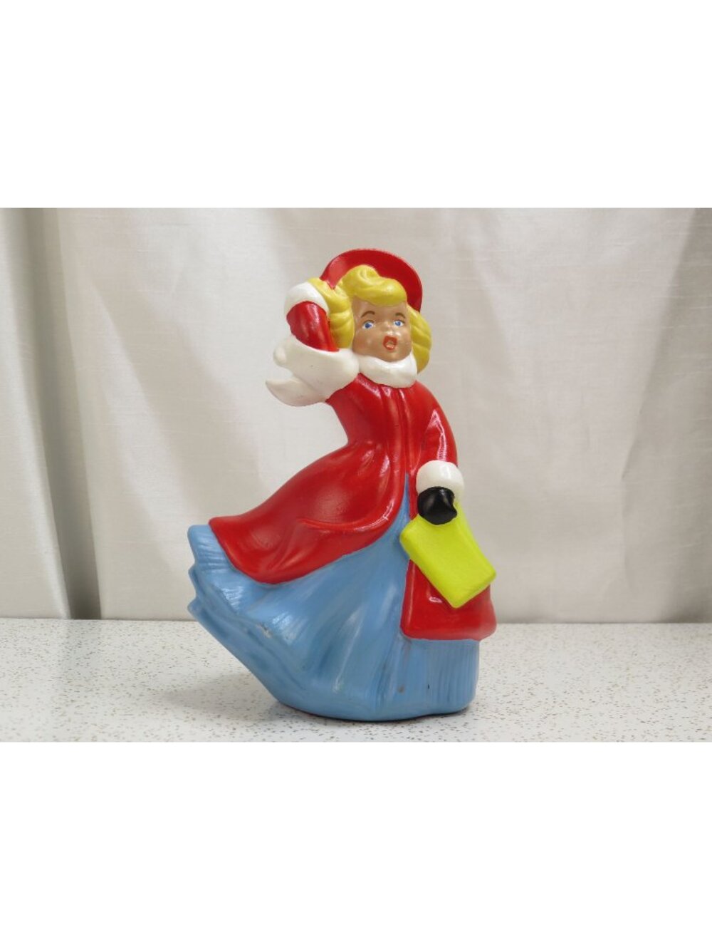 Atlantic Mold Ceramic Christmas Caroler Girl Red Coat Blue Skirt MCM Vintage